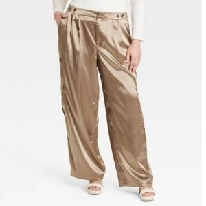 Women's High Rise Satin Cargo Pants  - A New Day  - Muddy Brown Size 17